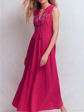 Boden Sleeveless Fuchsia Embroidered Maxi Dress